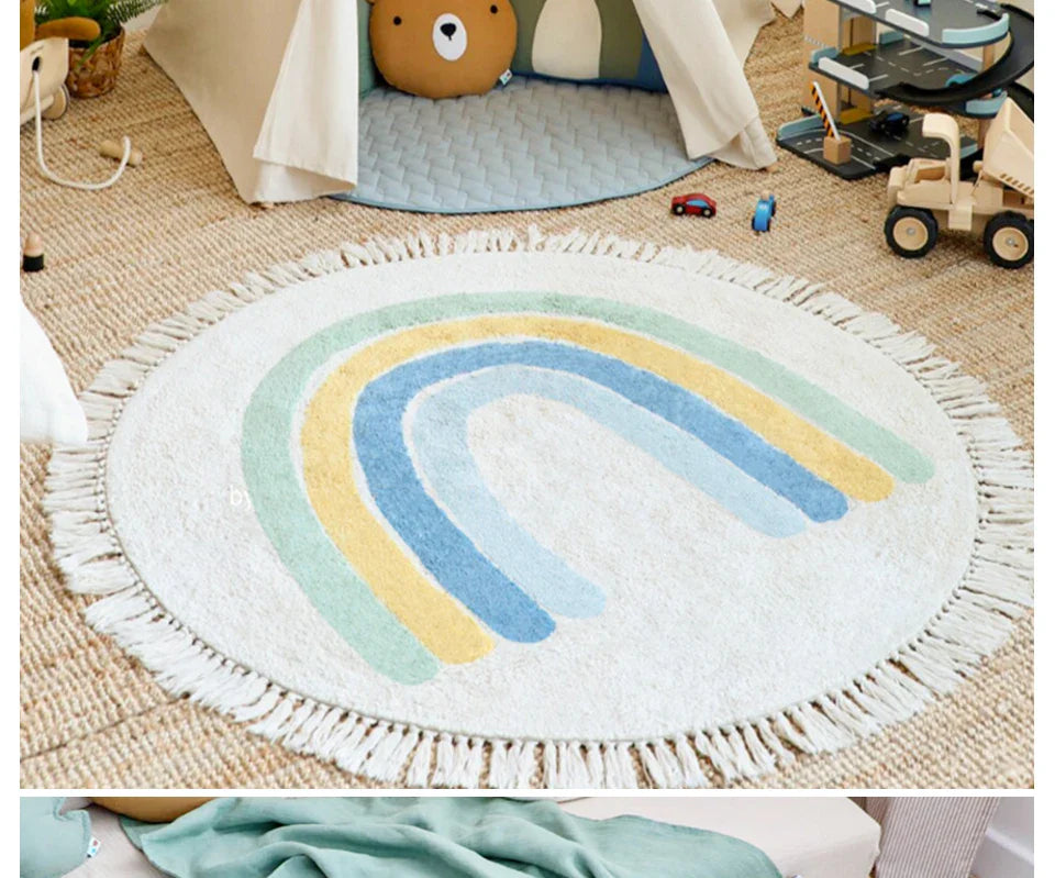 Tapis de Sol Rond Arc-en-Ciel pour Tipi et Tente Enfant Boho