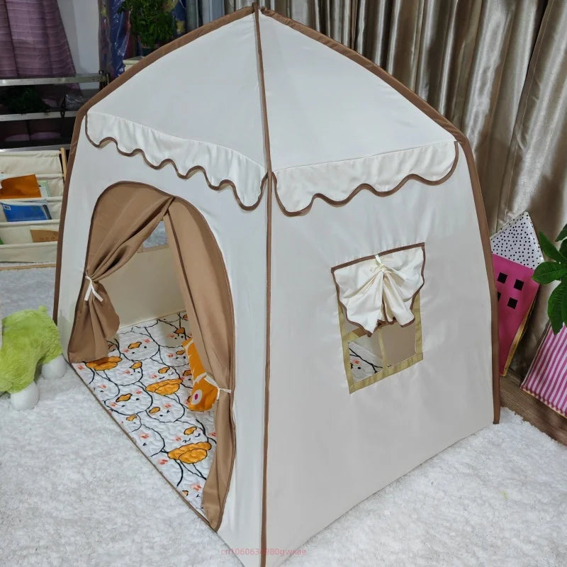 Tente Intérieure en Tissu Beige - Pliable avec Fenêtres