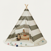 Tente Tipi Enfant Rayée Gris et Blanc en Coton avec Fenêtre 130cm