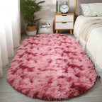 Tapis shaggy ovale couleurs vives en plush avec dégradé tie-dye, style moderne nordique