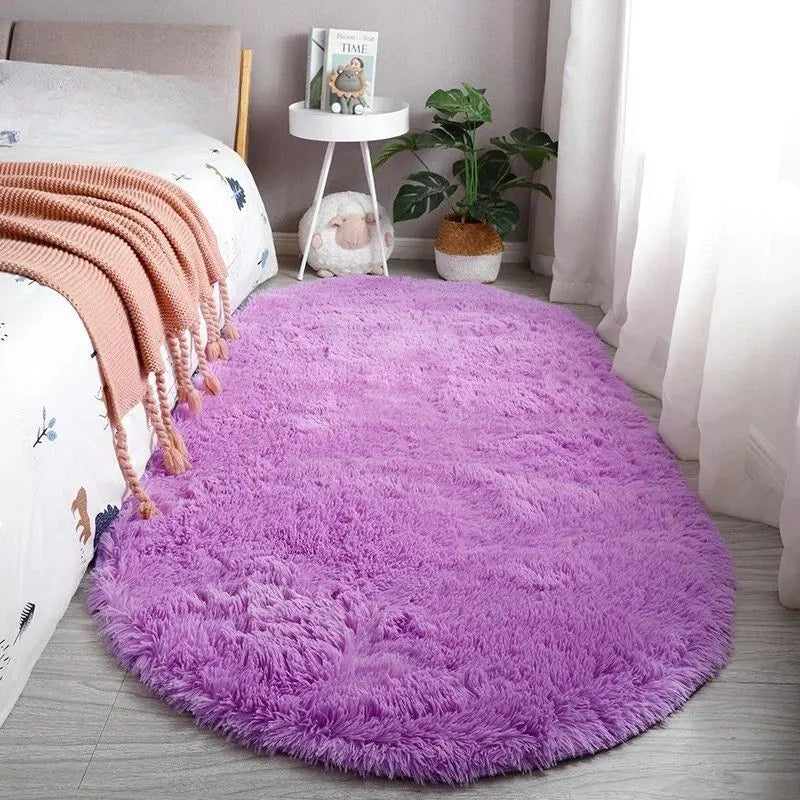 Tapis doux shaggy fibres longues multicolores avec effet dégradé, design nordique moderne en rectangle.