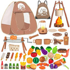 Tente de jeu camping pour enfant, accompagnée de 34 accessoires réalistes pour l'aventure.