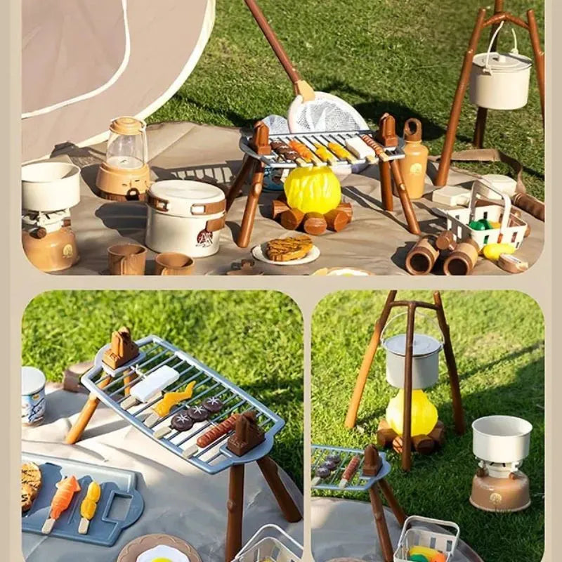 Kit tente de jeu camping avec 34 accessoires, un ensemble complet pour des heures d'amusement.