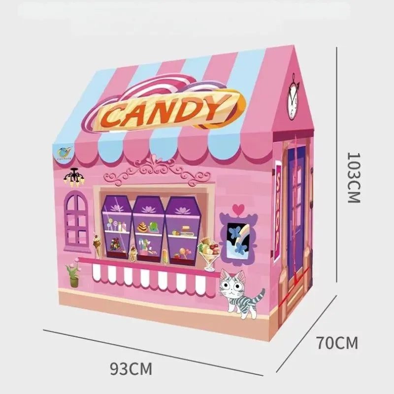 Tente enfant d'intérieur à motif Magasin Bonbon, idéale pour des jeux sucrés et imaginatifs.