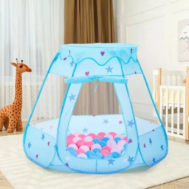 Tente de jeu enfant bleue, créant un espace de découverte ludique.