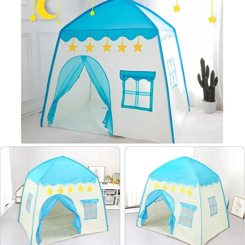 Tente de jeux enfant bleue pliable, parfaite pour un montage rapide et facile.