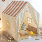 Tente Maison de Jeu pour Enfant Beige & Blanc Avec Fenêtres