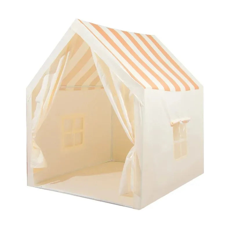 Tente Maison de Jeu pour Enfant Beige & Blanc Avec Fenêtres