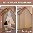 Tente Maison de Jeu pour Enfant Beige & Blanc Avec Fenêtres