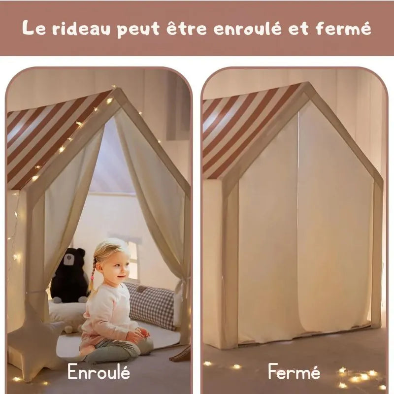 Tente Maison de Jeu pour Enfant Beige & Blanc Avec Fenêtres