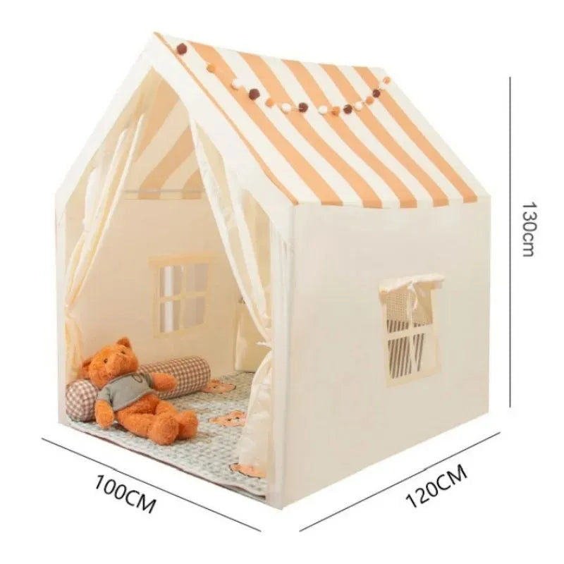 Tente Maison de Jeu pour Enfant Beige & Blanc Avec Fenêtres