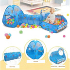 Tente de Jeu Enfant 3-en-1 avec Tunnel et Piscine à Balles Océan Bleu