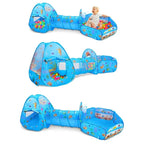 Tente de Jeu Enfant 3-en-1 avec Tunnel et Piscine à Balles Océan Bleu