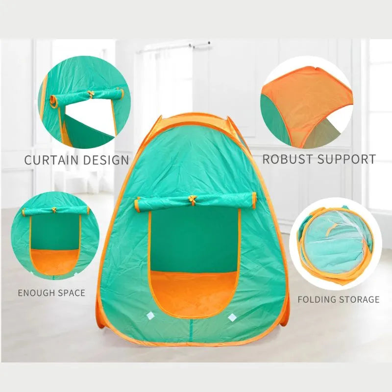 Tente de jeu pour enfant de couleur verte, favorisant l'imagination et le jeu en plein air.