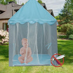 Tente de jeux enfant bleu et gris pliable, facile à installer dans toutes les pièces.