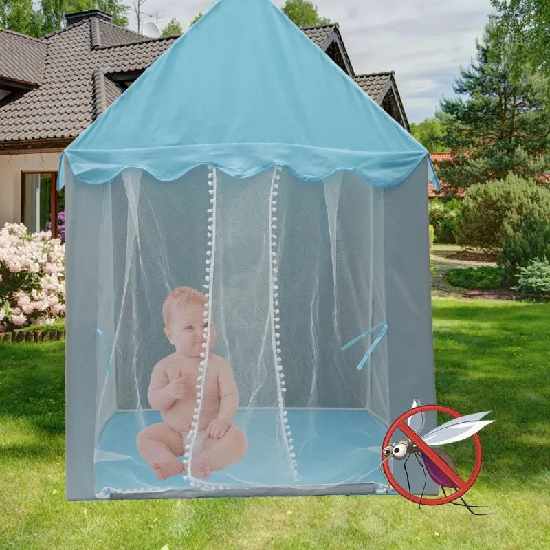 Tente de jeux enfant bleu et gris pliable, facile à installer dans toutes les pièces.