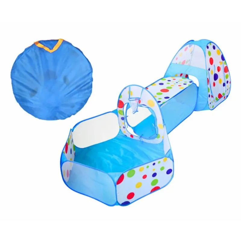 Ensemble tente et tunnel de jeu pour enfant bleu, idéal pour des aventures intérieures et extérieures.