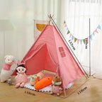 Tipi rose avec fenêtres, apportant luminosité et ventilation à l'espace de jeu.