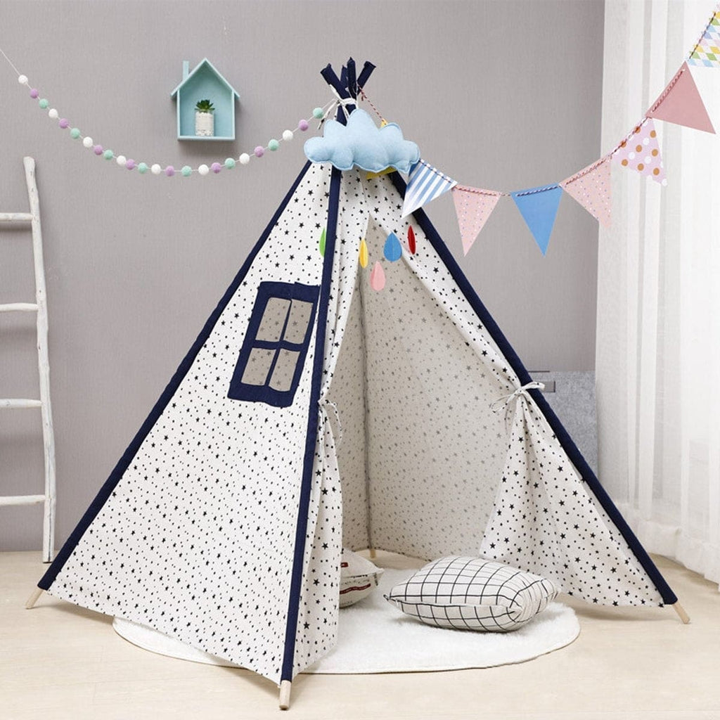 Tipi Enfant Intérieur Motif Étoiles en Coton & Bois 160cm
