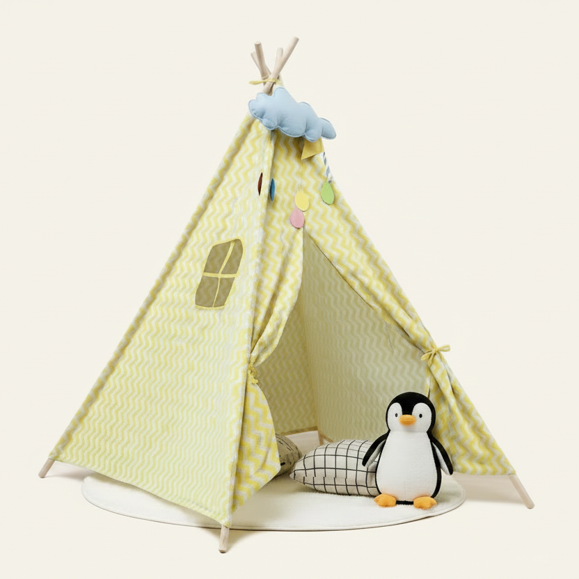 Tipi Enfant Indien Jaune Zigzag en Coton Bio - 160cm