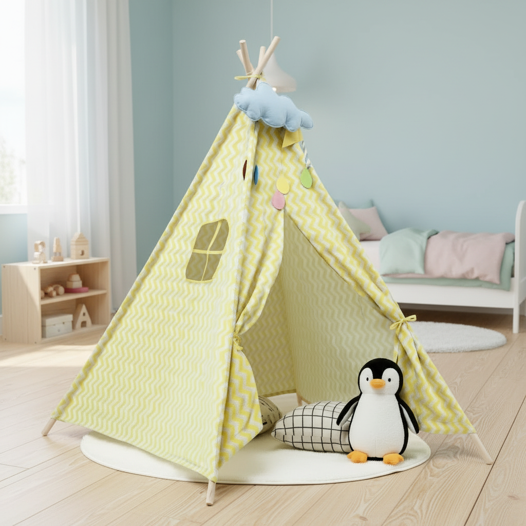 Tipi Enfant Indien Jaune Zigzag en Coton Bio - 160cm