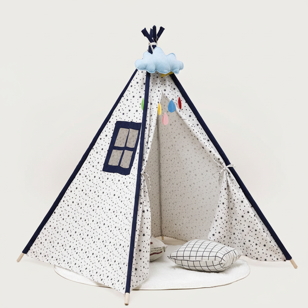 Tipi Enfant Intérieur Motif Étoiles en Coton & Bois 160cm